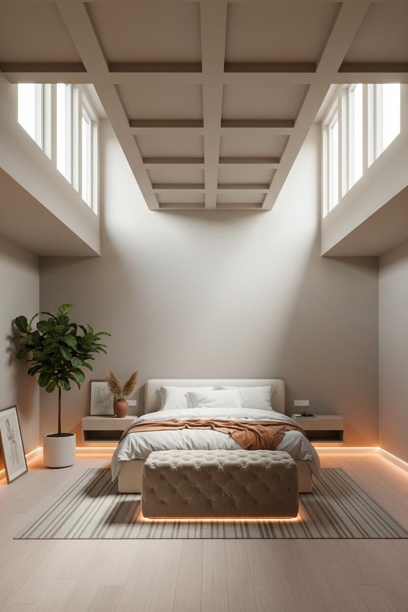 High Ceiling Bedroom Cathedral Coffered Design