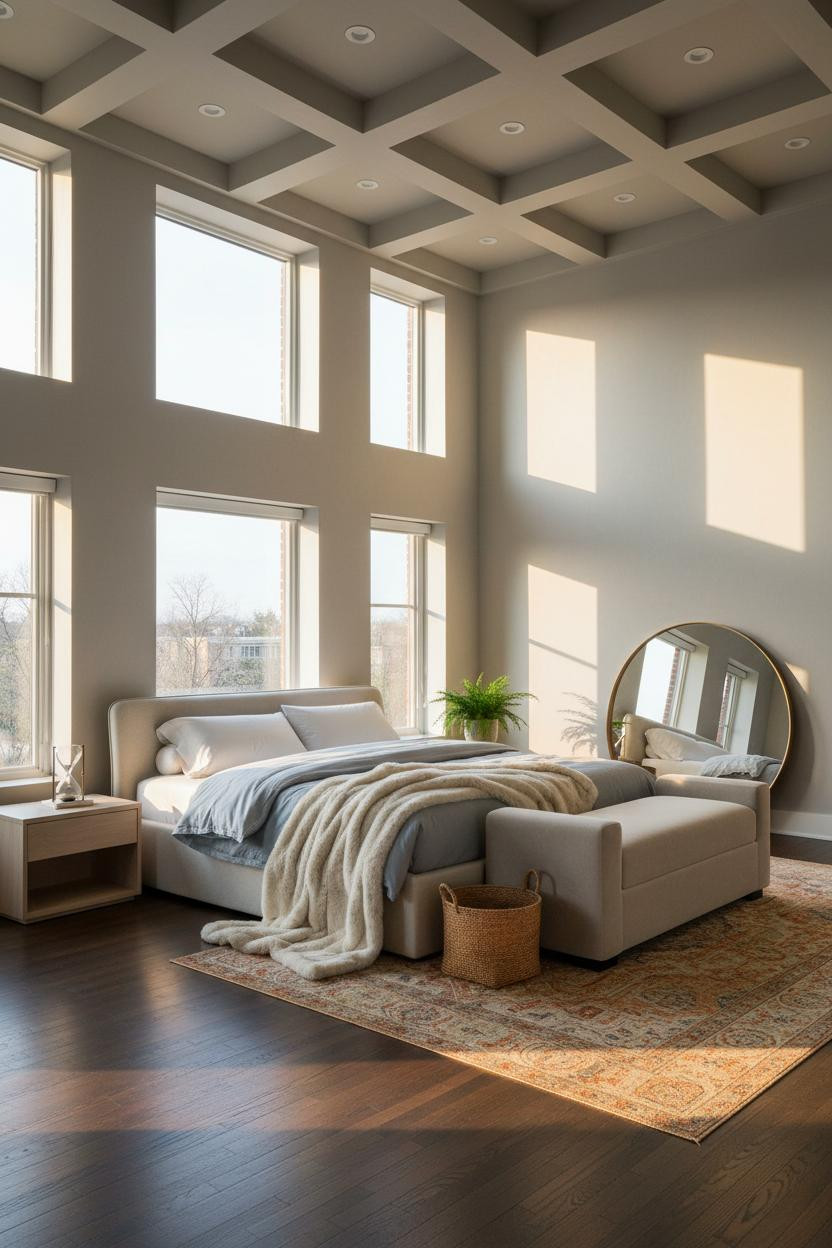 High Ceiling Bedroom Cathedral Coffered Plaster