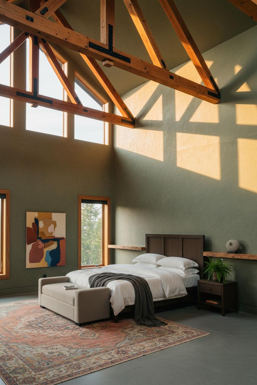 High Ceiling Bedroom Cathedral Timber Trusses