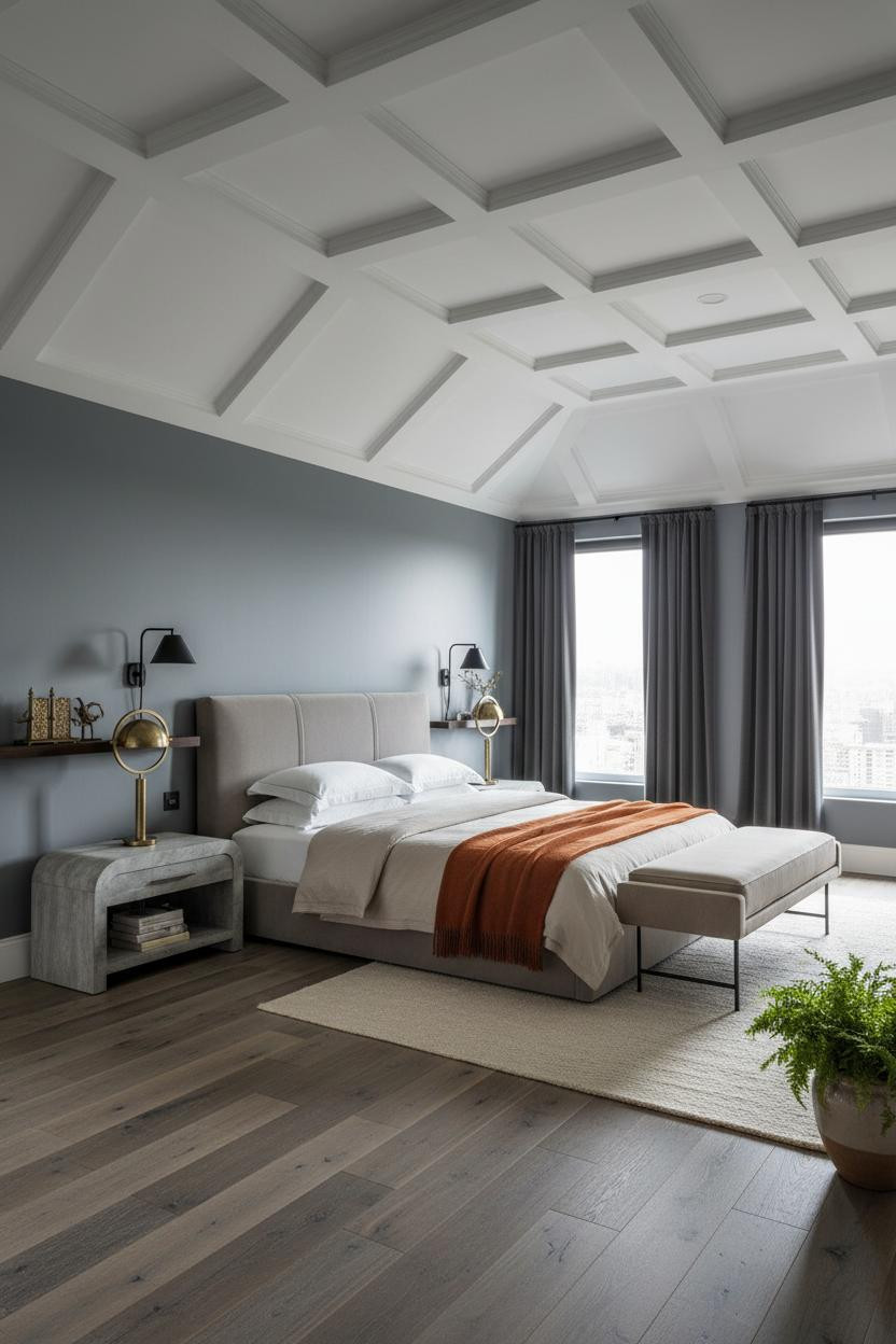 High Ceiling Bedroom Coffered Ceiling Farmhouse