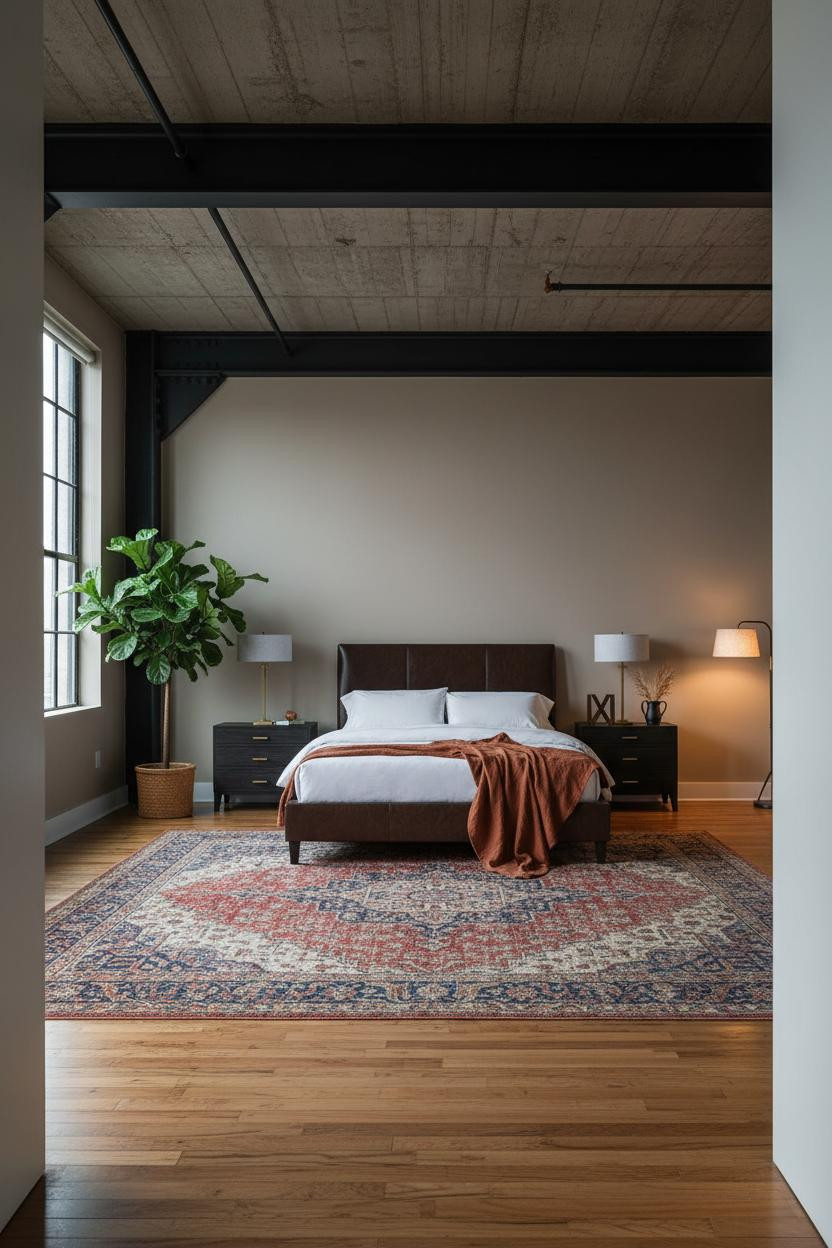 Industrial Bedroom Concrete Ceiling Loft