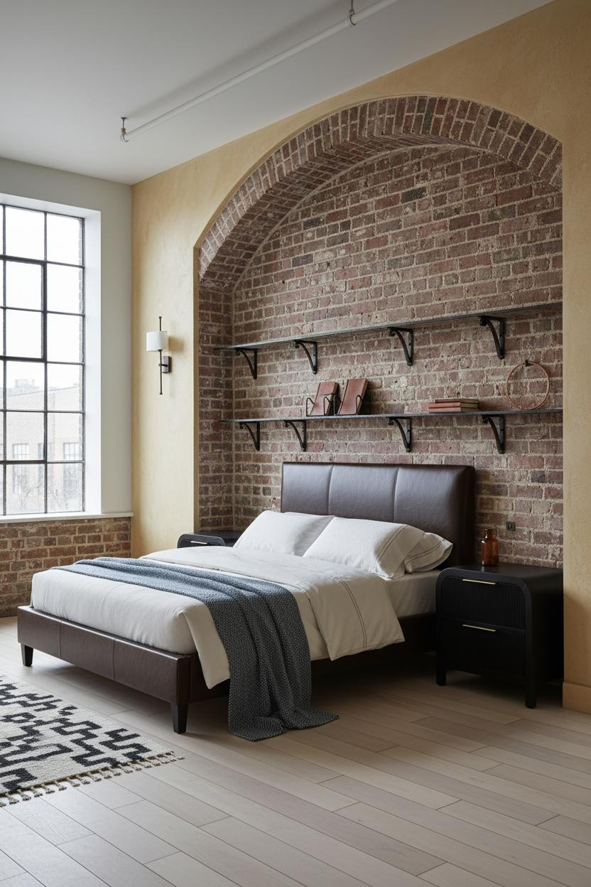 Industrial Bedroom Exposed Brick Loft