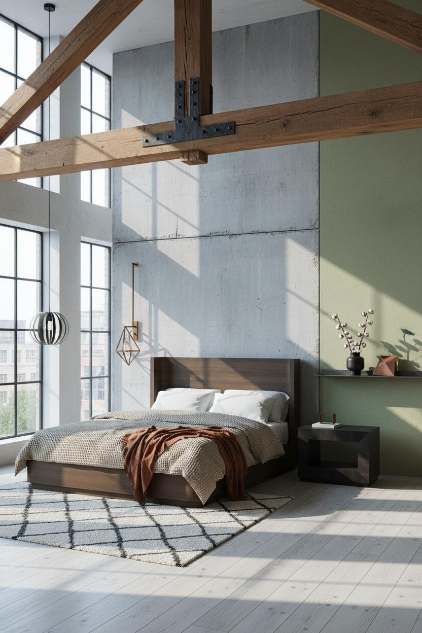 Industrial Bedroom Loft Exposed Beams