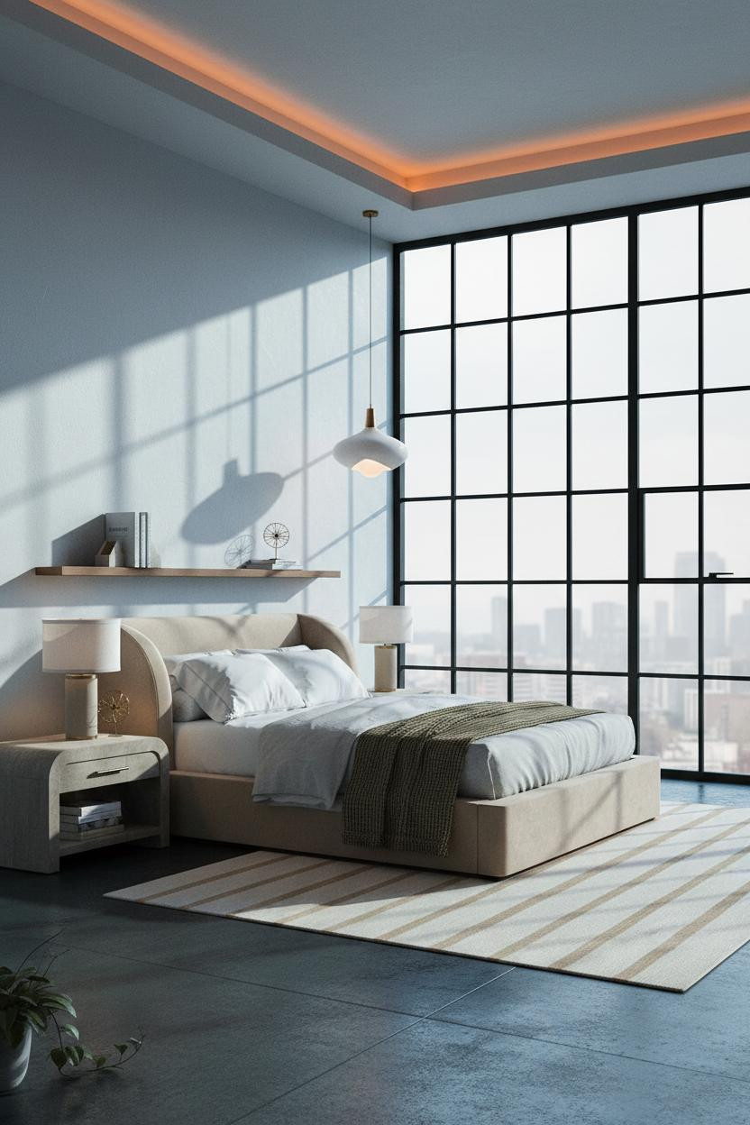 Loft Bedroom Industrial Windows Concrete