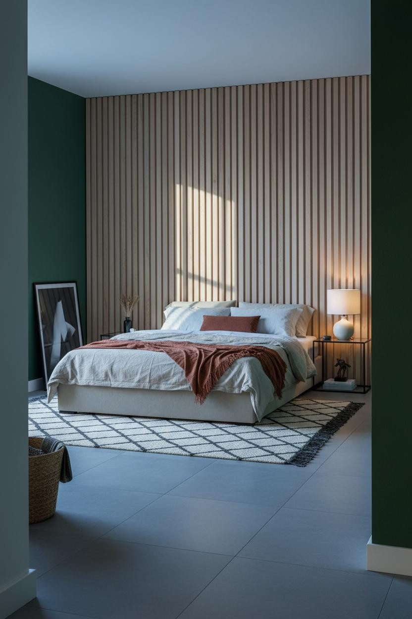 Loft Bedroom Wood Slat Wall Modern
