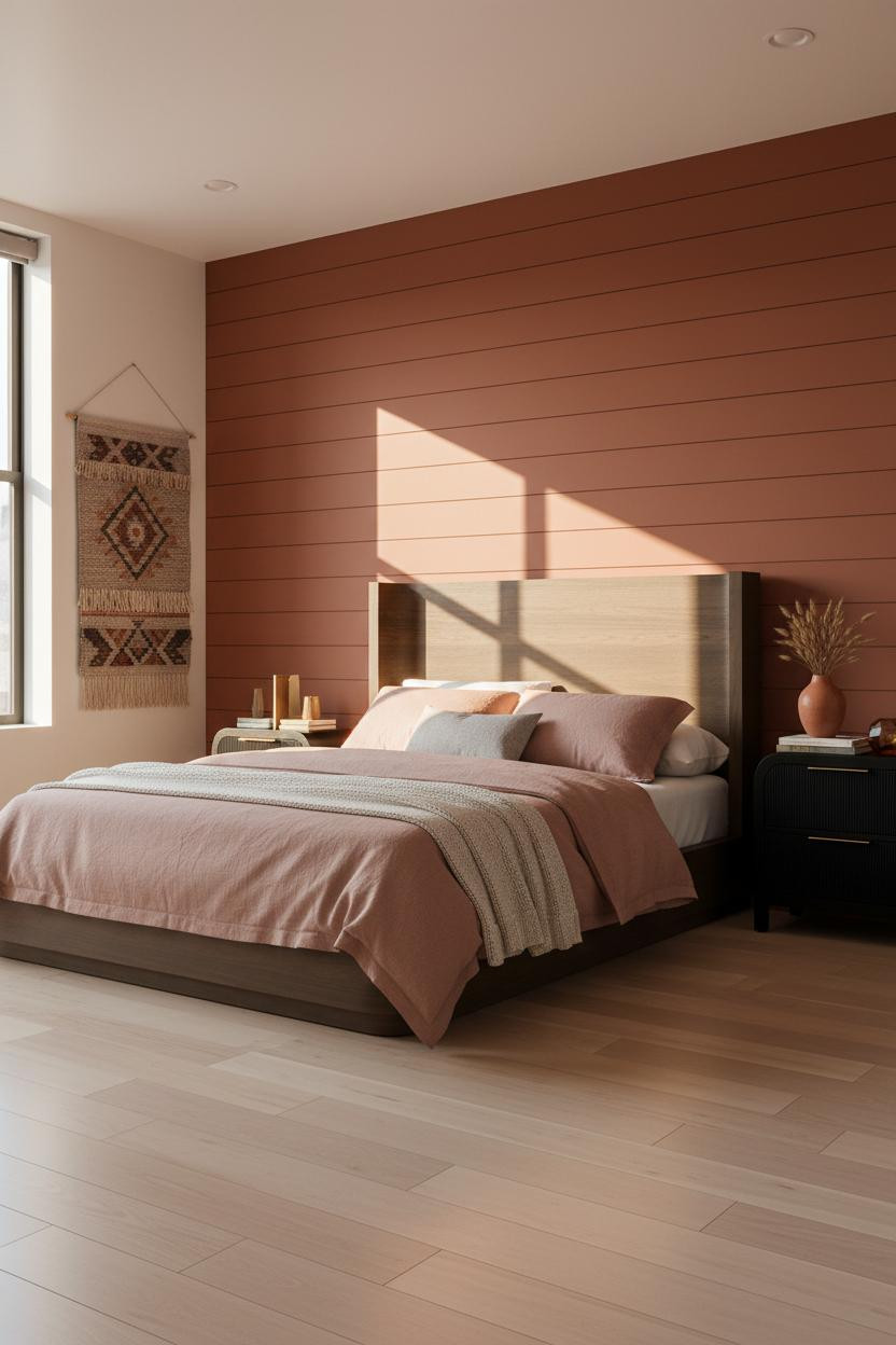 Mens Bedroom Burnt Sienna Shiplap Design