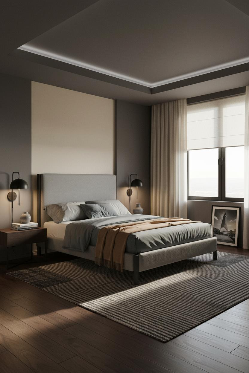 Mens Bedroom Charcoal Grey Japandi Design