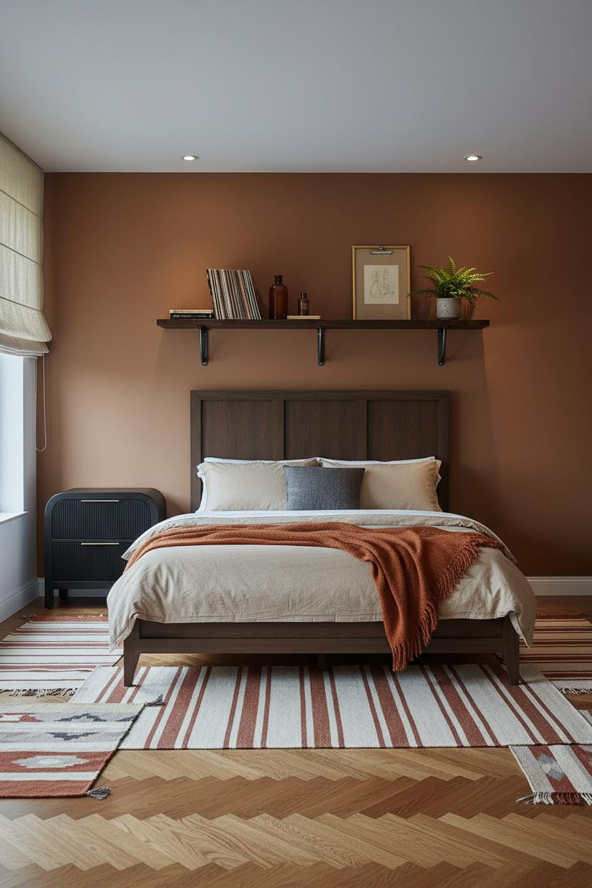 Mens Bedroom Rust Walls Farmhouse