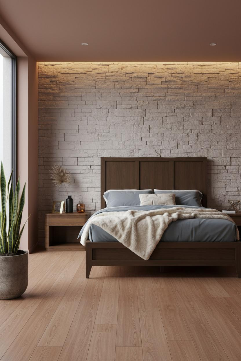Mens Bedroom Stone Accent Wall
