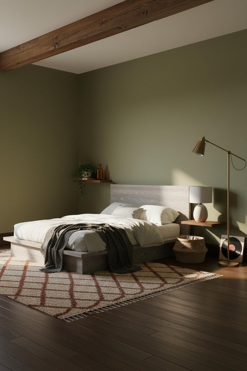 Mid Century Bedroom Boho Modern Walnut Beam