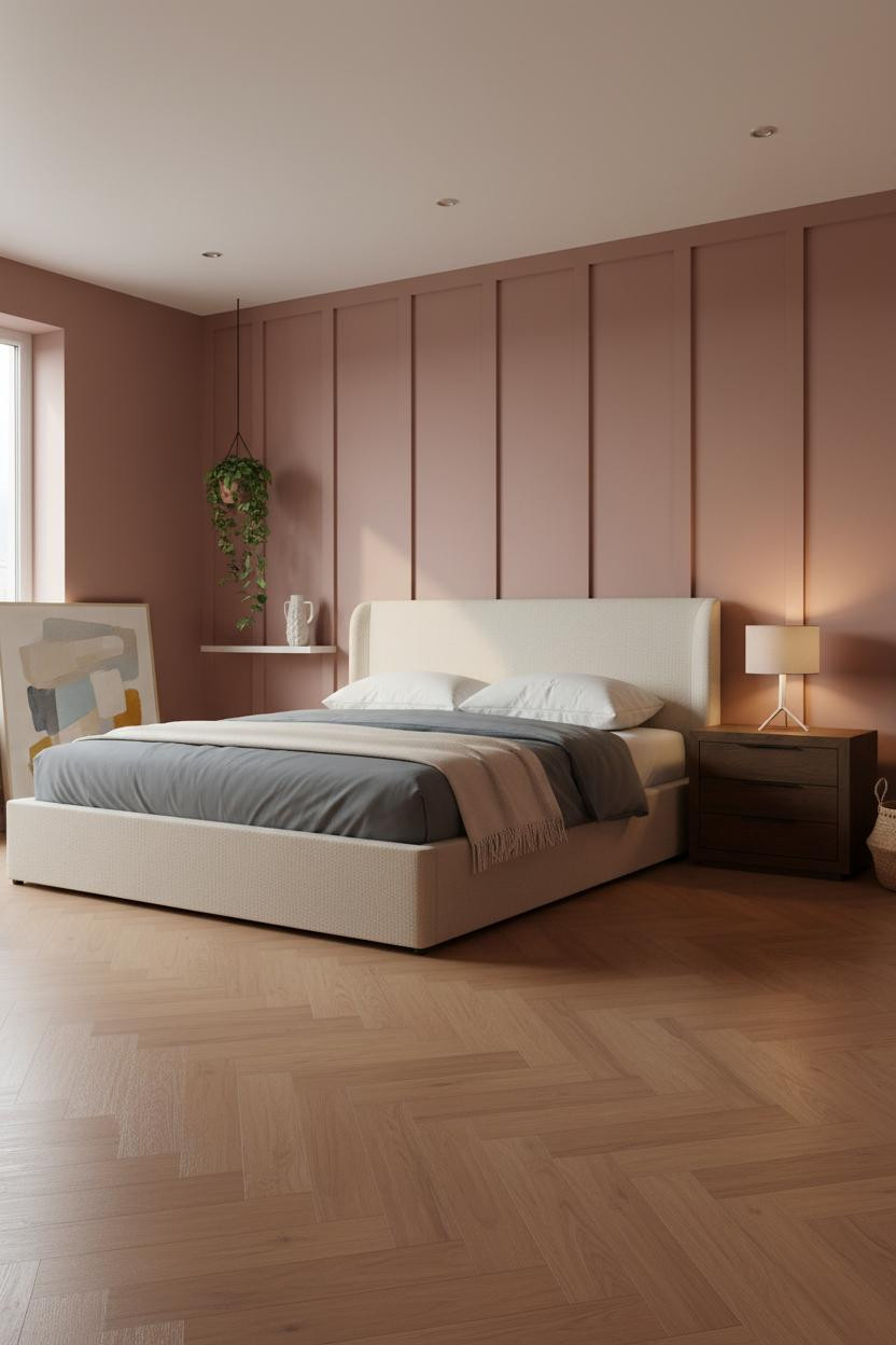 Modern Bed Design Dusty Rose Accent