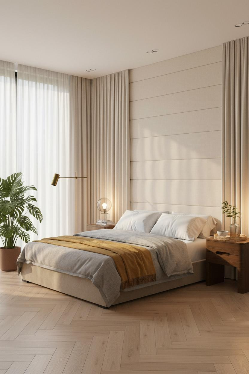 Modern Bed Design Upholstered Panel Botanical