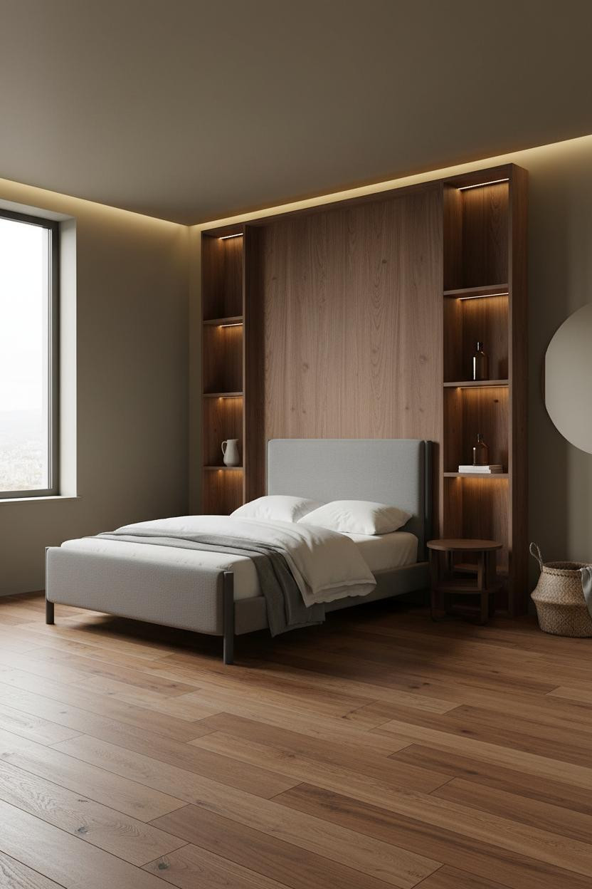 Modern Bed Floating Headboard Shelving