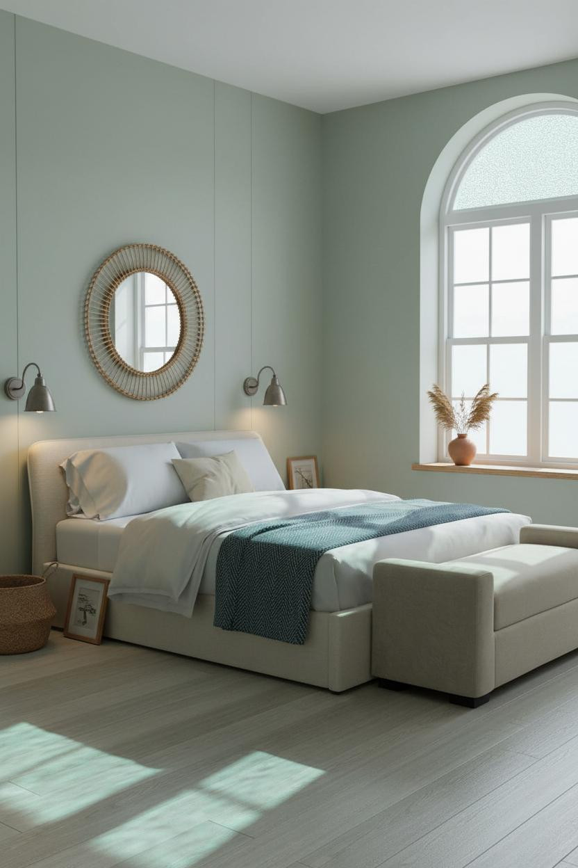 Modern Coastal Bedroom Arched Window