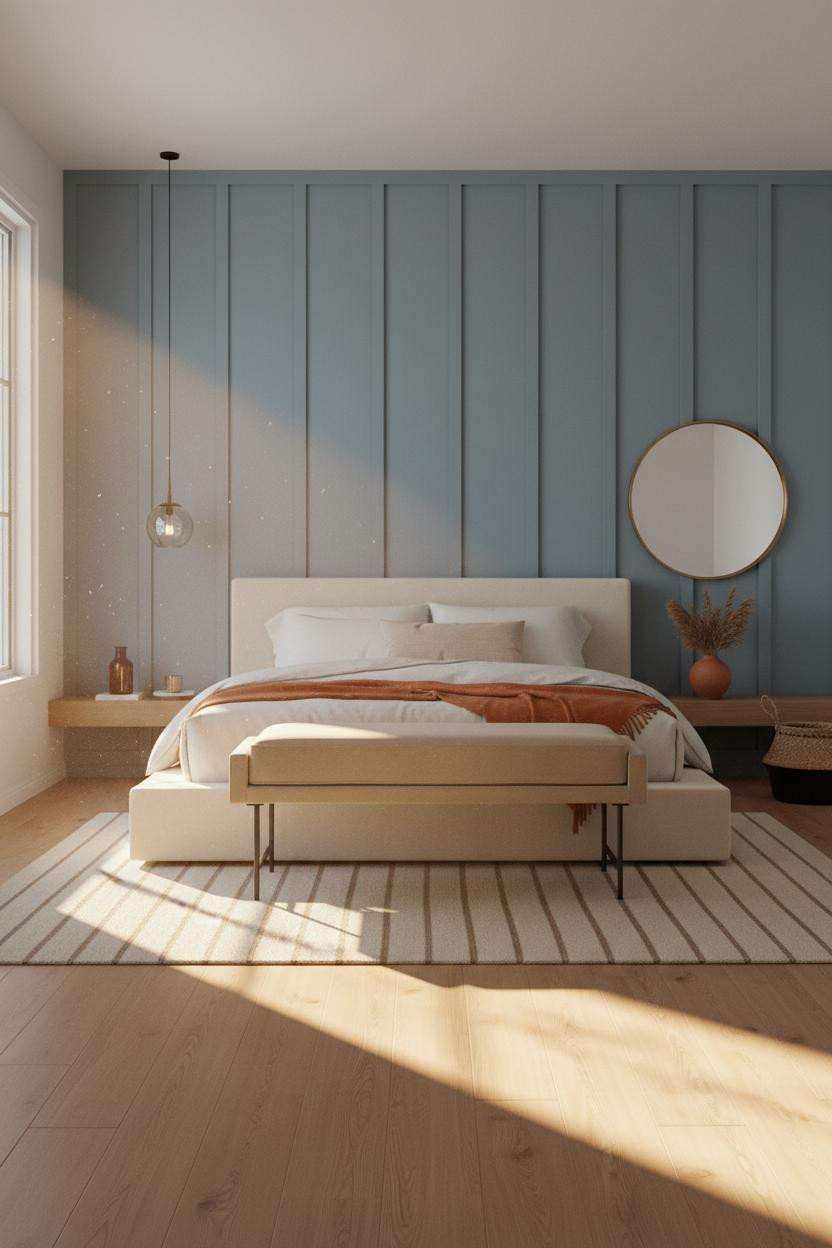 Modern Coastal Bedroom Board Batten Accent