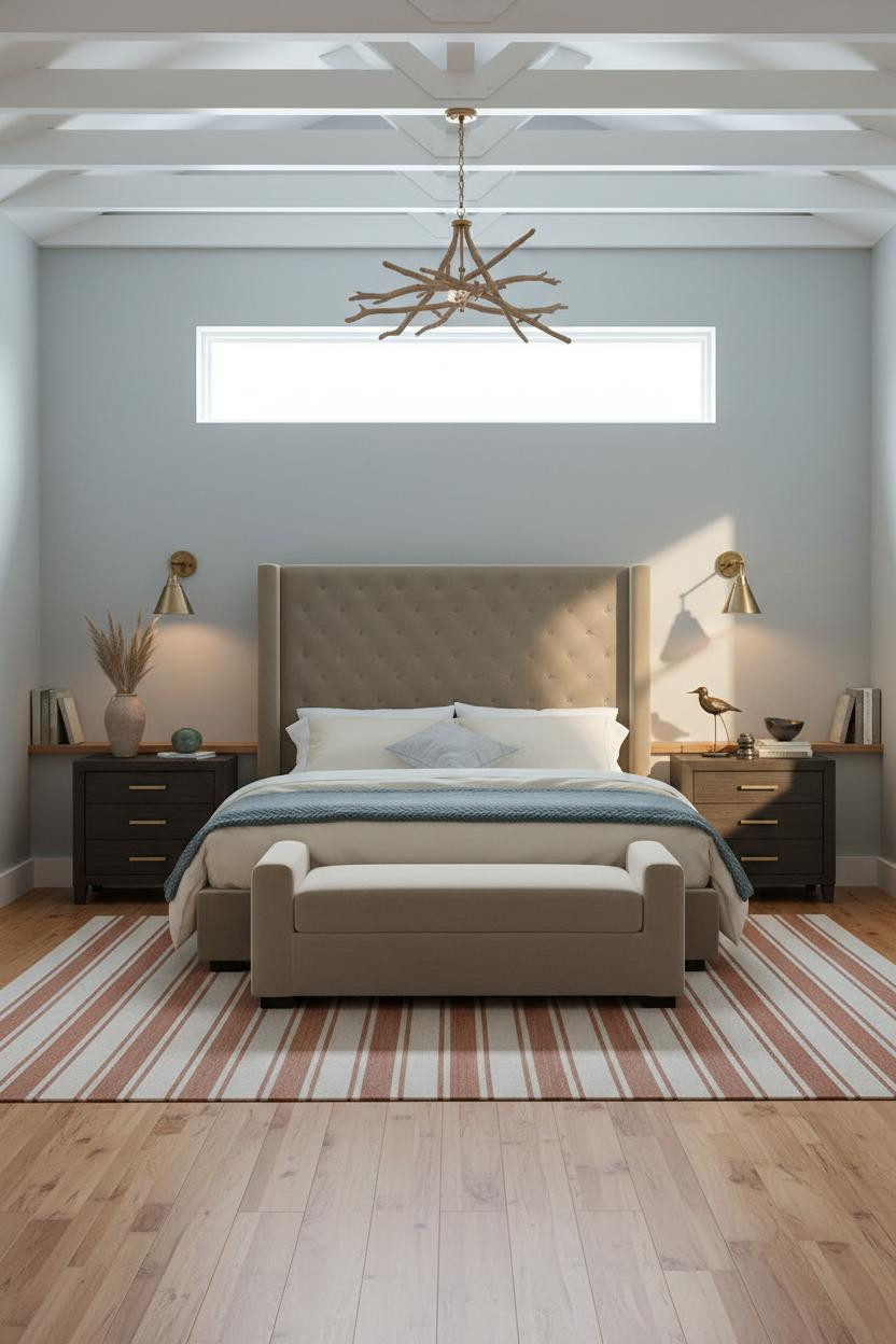 Modern Coastal Bedroom Exposed Beams