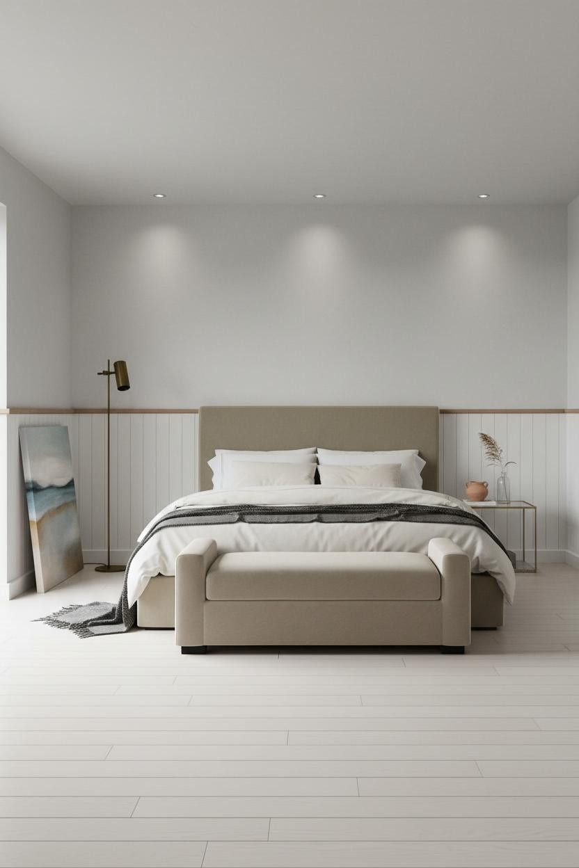 Modern Coastal Bedroom Neutral Wainscoting