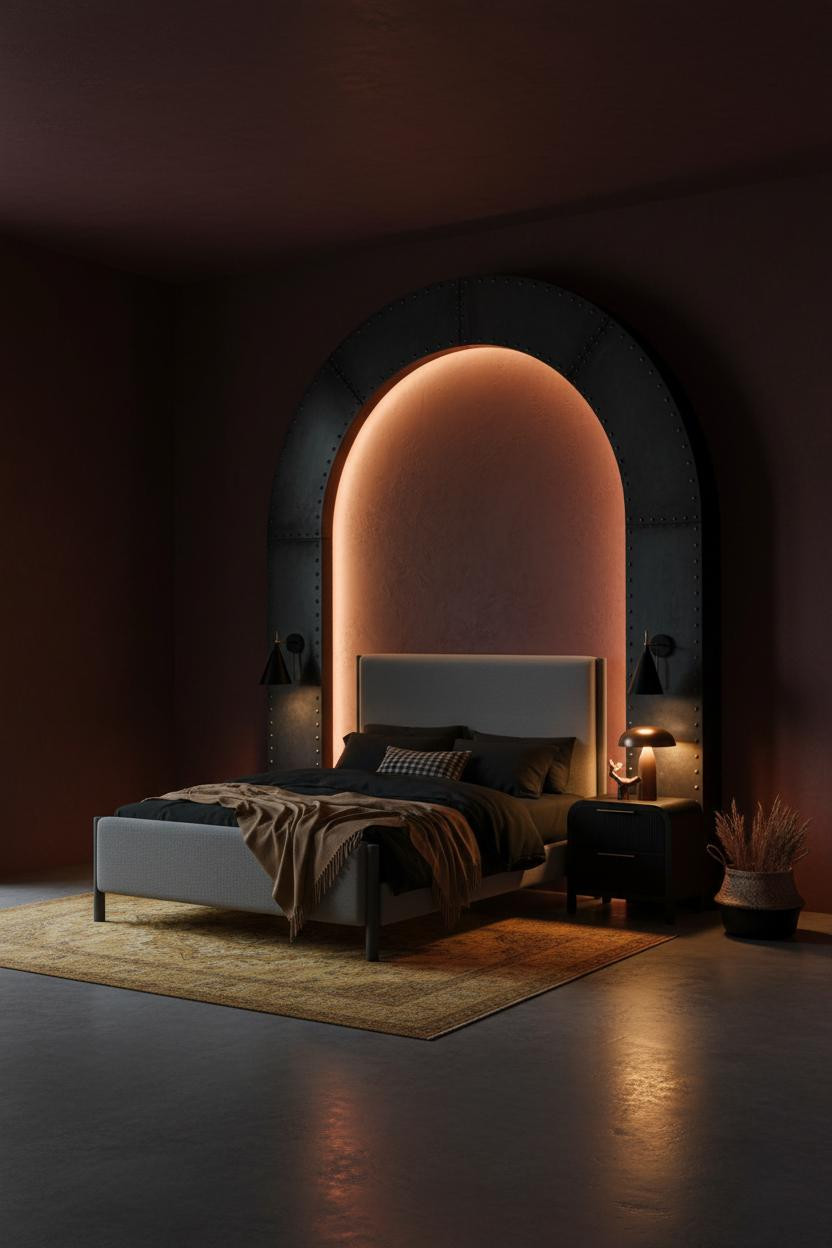 Modern Industrial Bedroom Arched Steel Niche