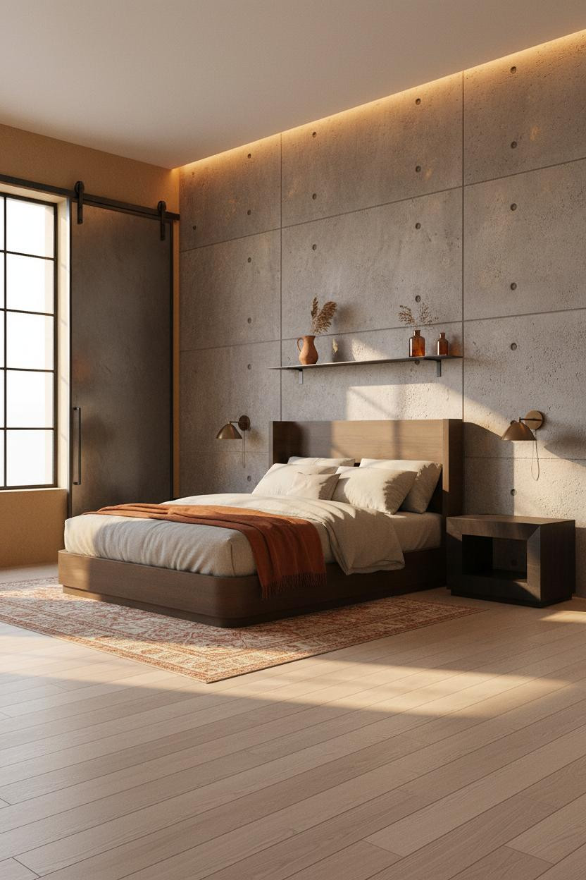 Modern Industrial Bedroom Concrete Pivot Door