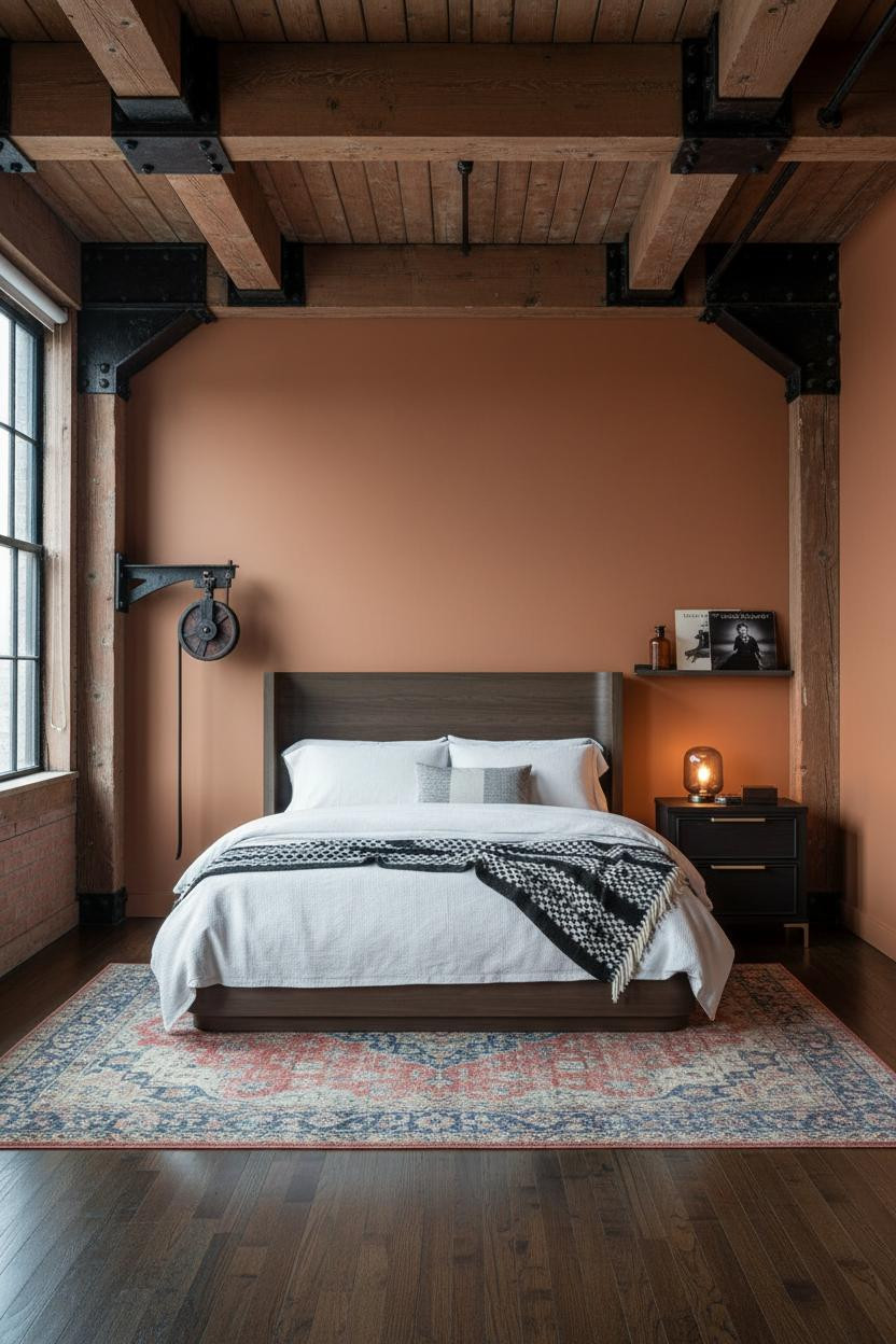 Modern Industrial Bedroom Exposed Beams Loft