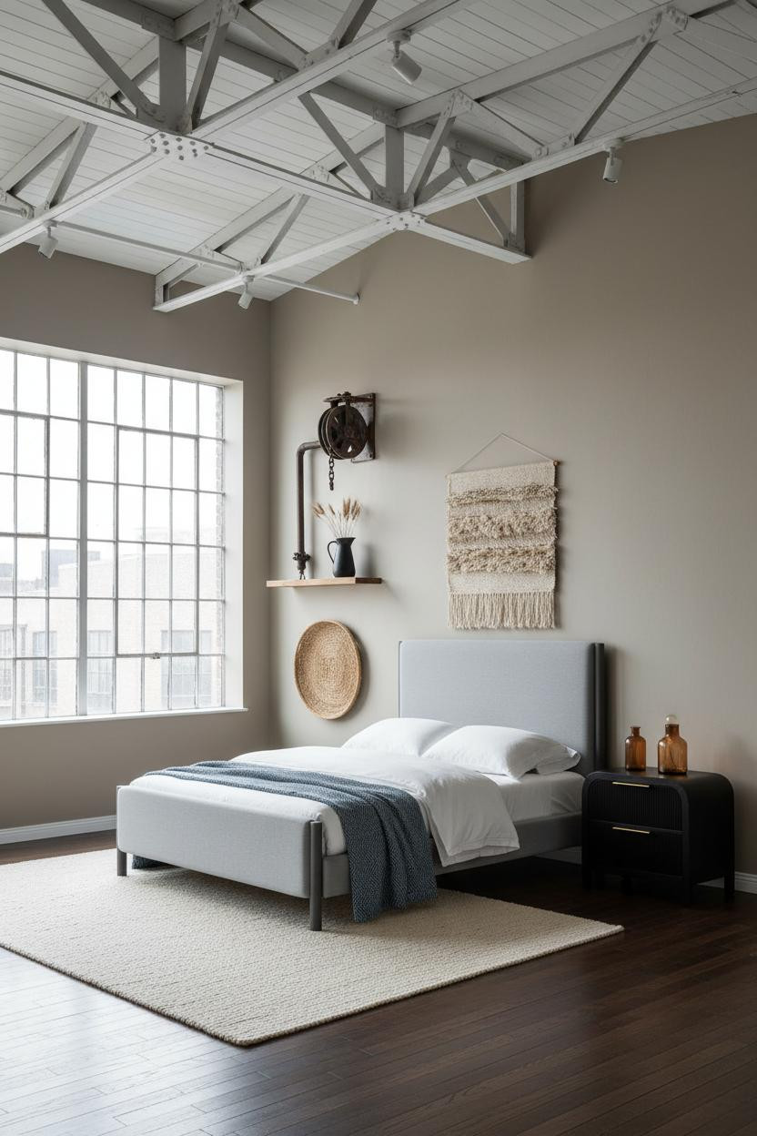 Modern Industrial Bedroom Exposed Beams Nightstand