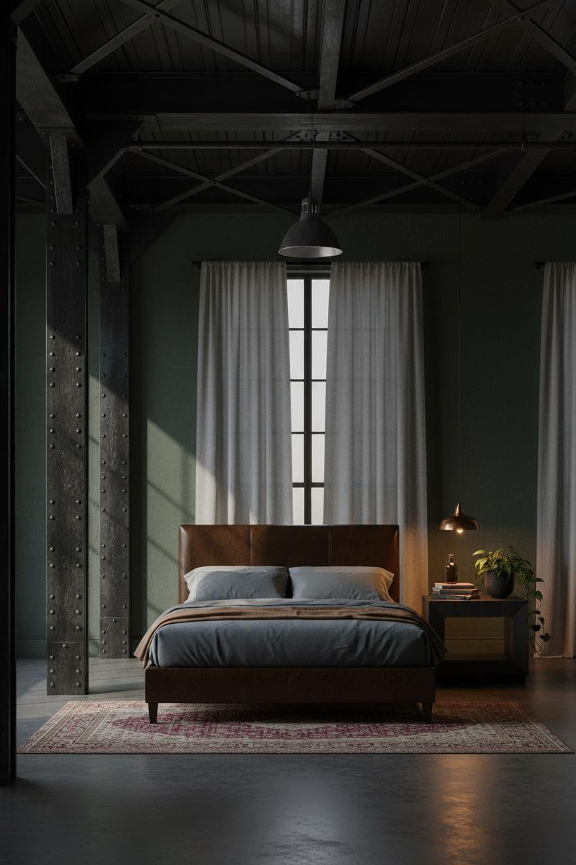 Modern Industrial Bedroom Exposed Steel Loft