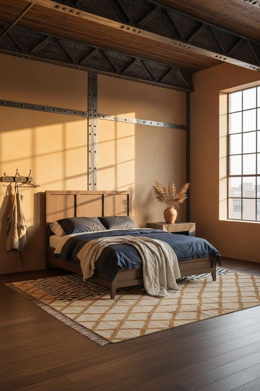 Modern Industrial Bedroom Exposed Steel Truss