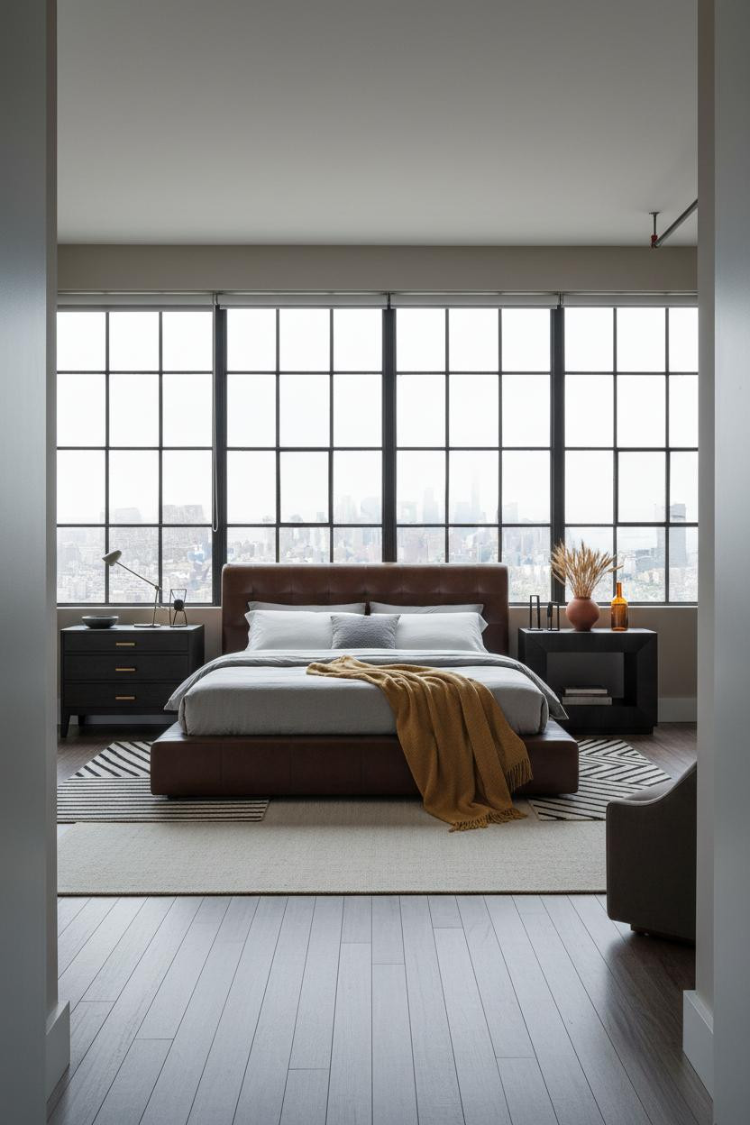 Modern Industrial Bedroom Loft Windows