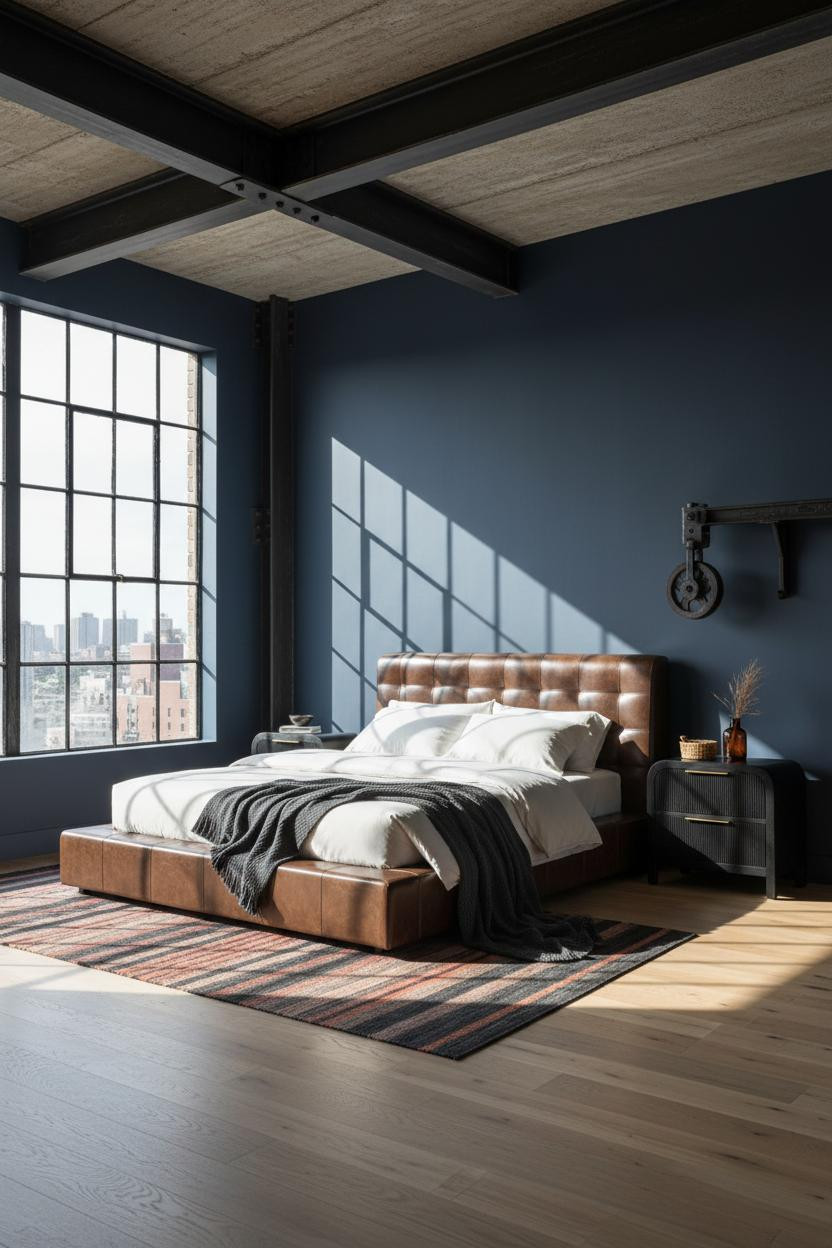 Modern Industrial Bedroom Steel Beam Loft