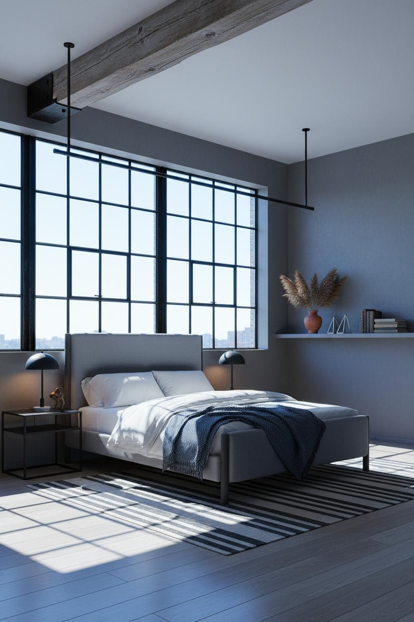Modern Industrial Bedroom Steel Beams