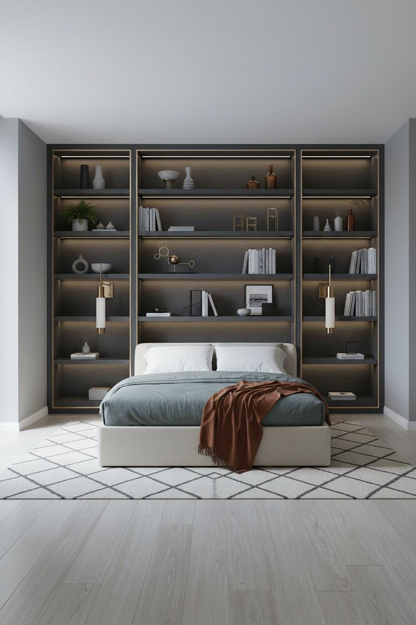 Modern Luxury Bed Design Bookshelf Headboard