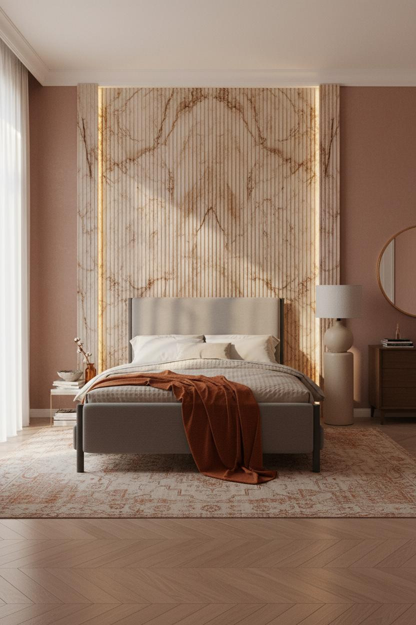 Modern Luxury Bed Design Marble Headboard