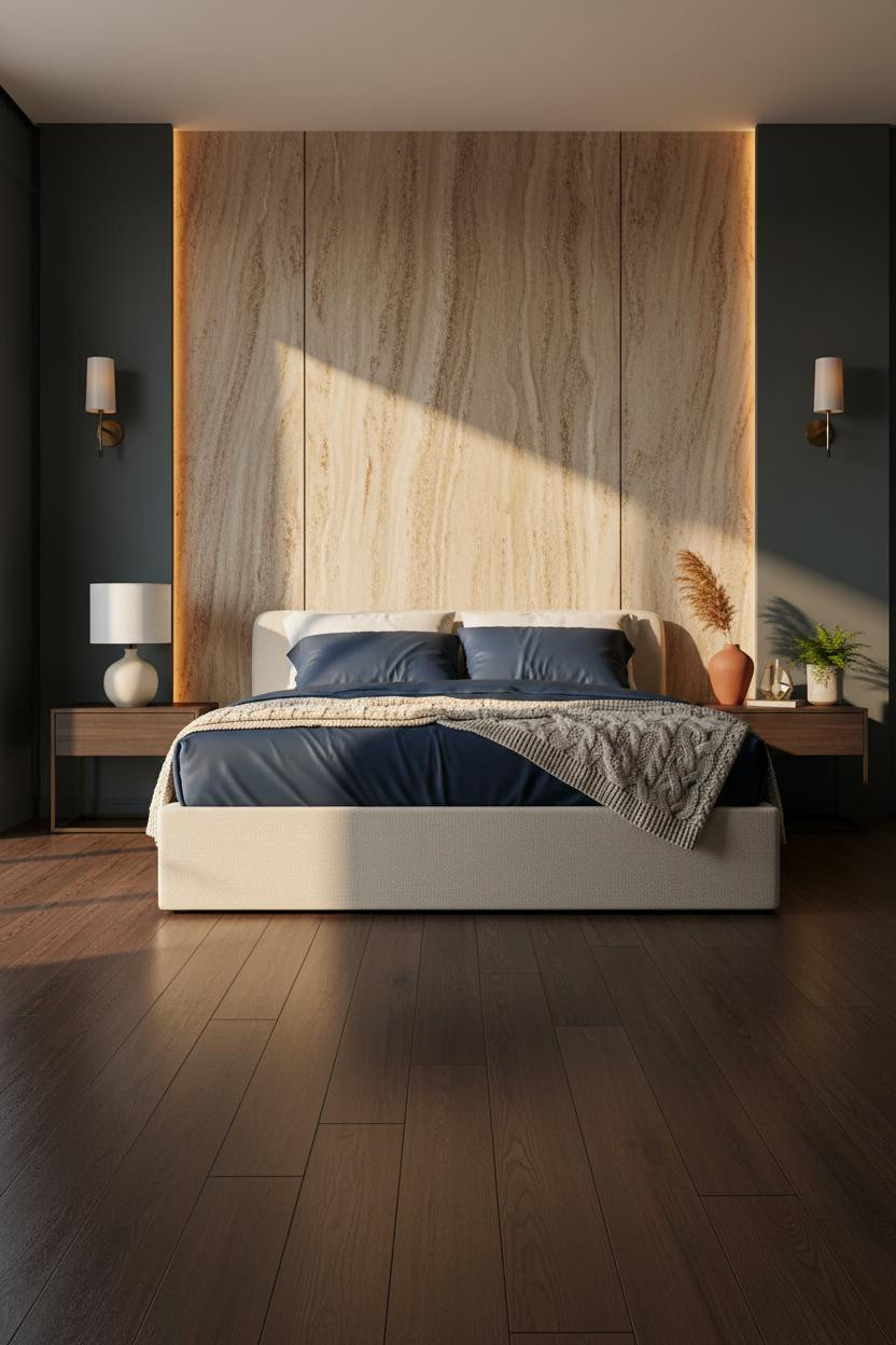 Modern Luxury Bed Travertine Headboard