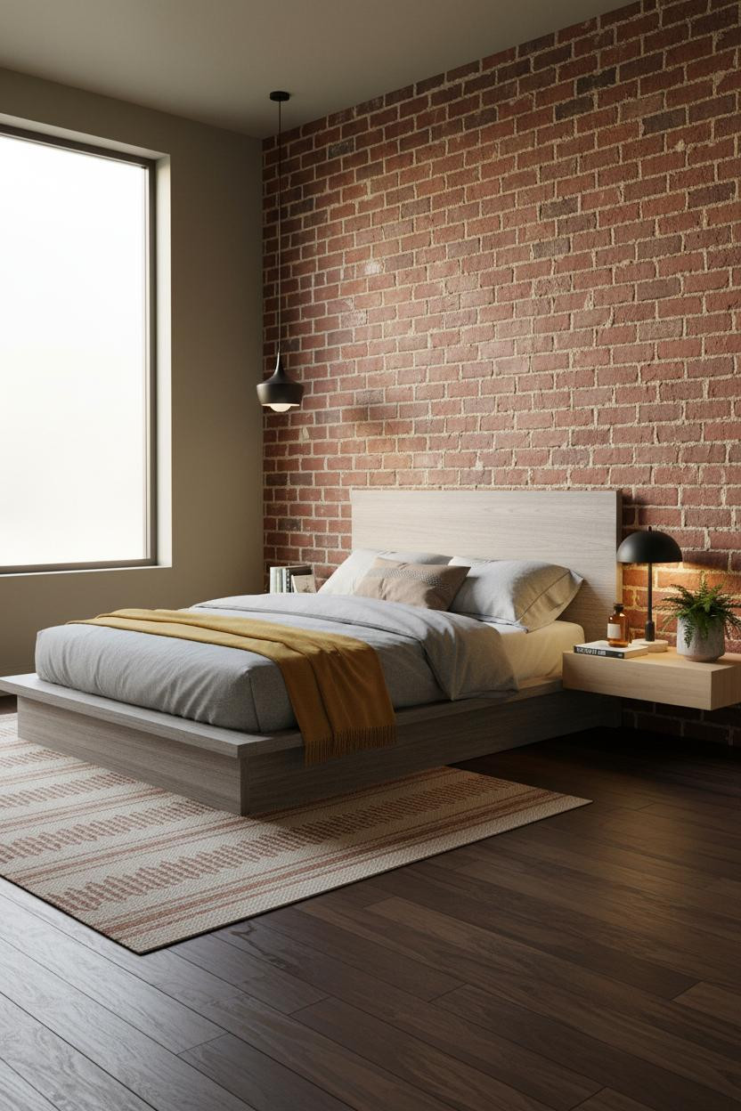 Modern Teen Boy Bedroom Earthy Brick Accent