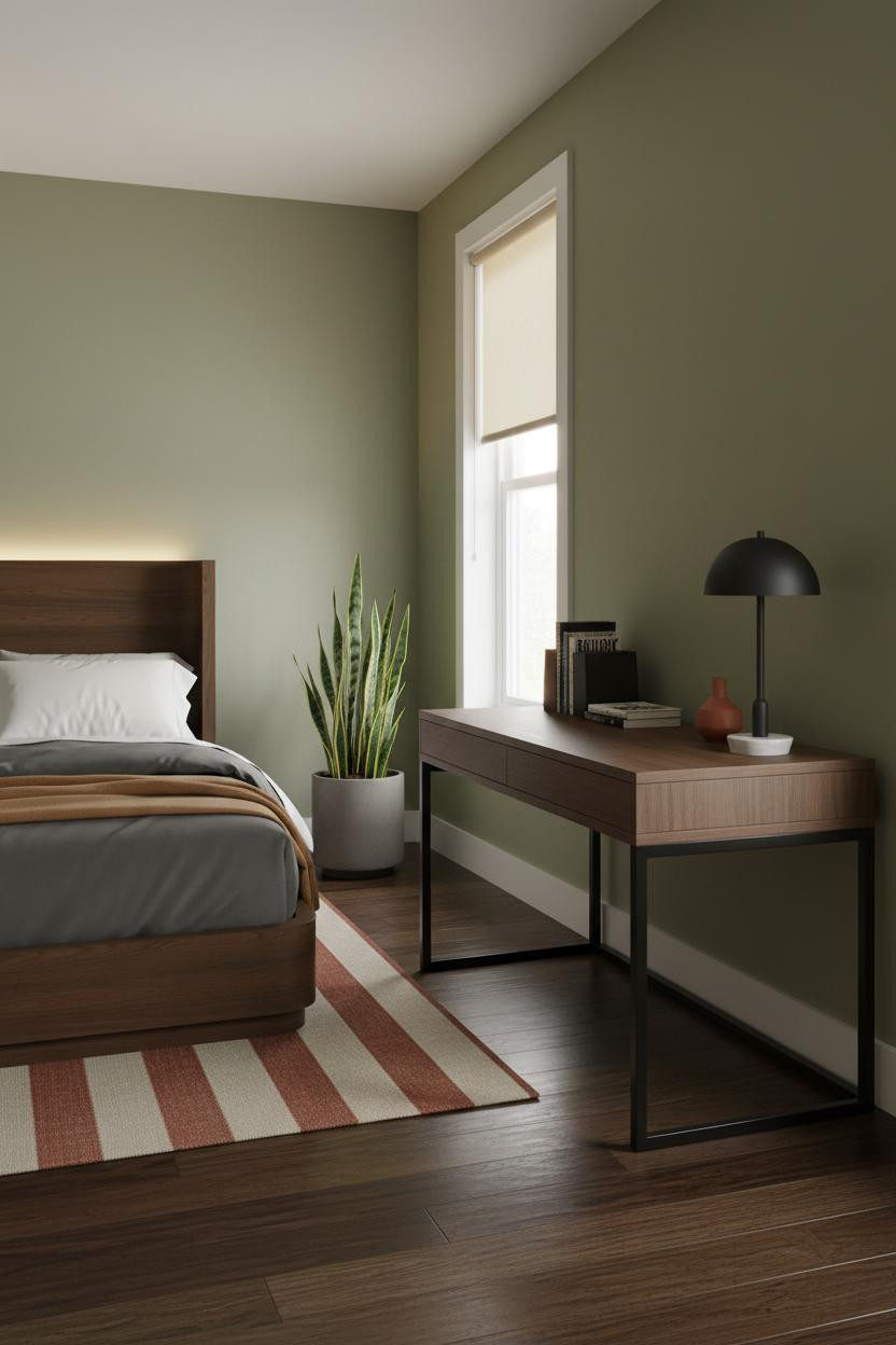 Modern Teen Boy Bedroom Earthy Desk Layout