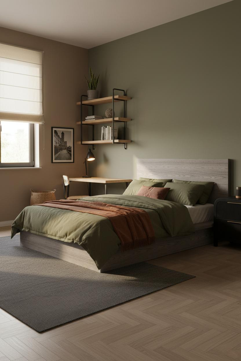 Modern Teen Boy Bedroom Earthy Small Space Layout