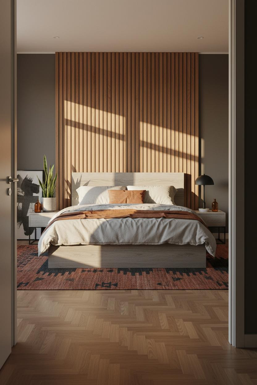 Modern Teen Boy Bedroom Earthy Walnut Slats