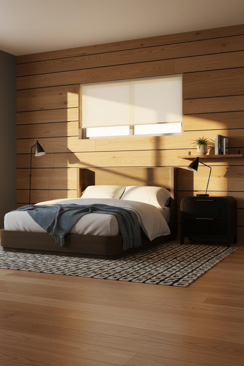 Modern Teen Boy Bedroom Oak Slat Wall