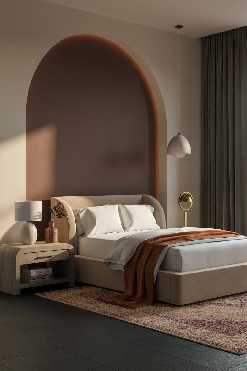 Moody Purple Bedroom Eggplant Arch Lighting