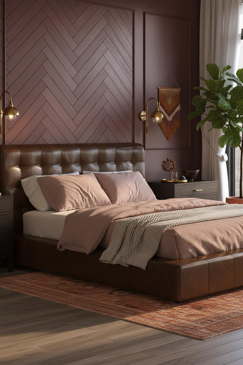 Moody Purple Bedroom Eggplant Botanical Brass