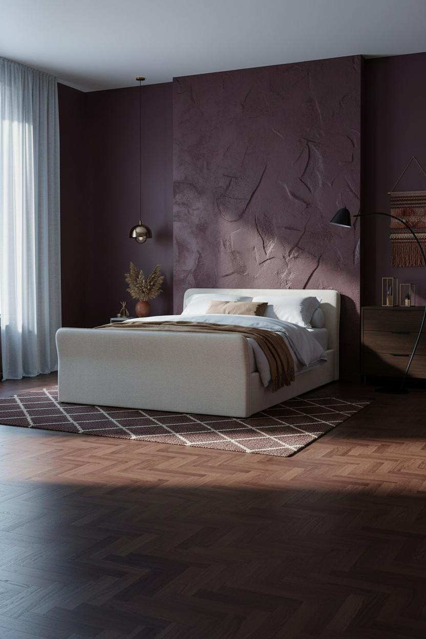 Moody Purple Bedroom Eggplant Plaster Walls