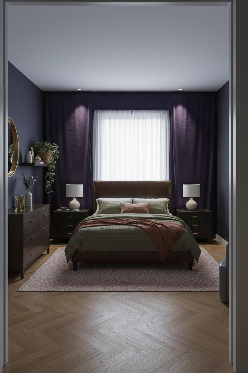 Moody Purple Bedroom Eggplant Velvet Accent Wall