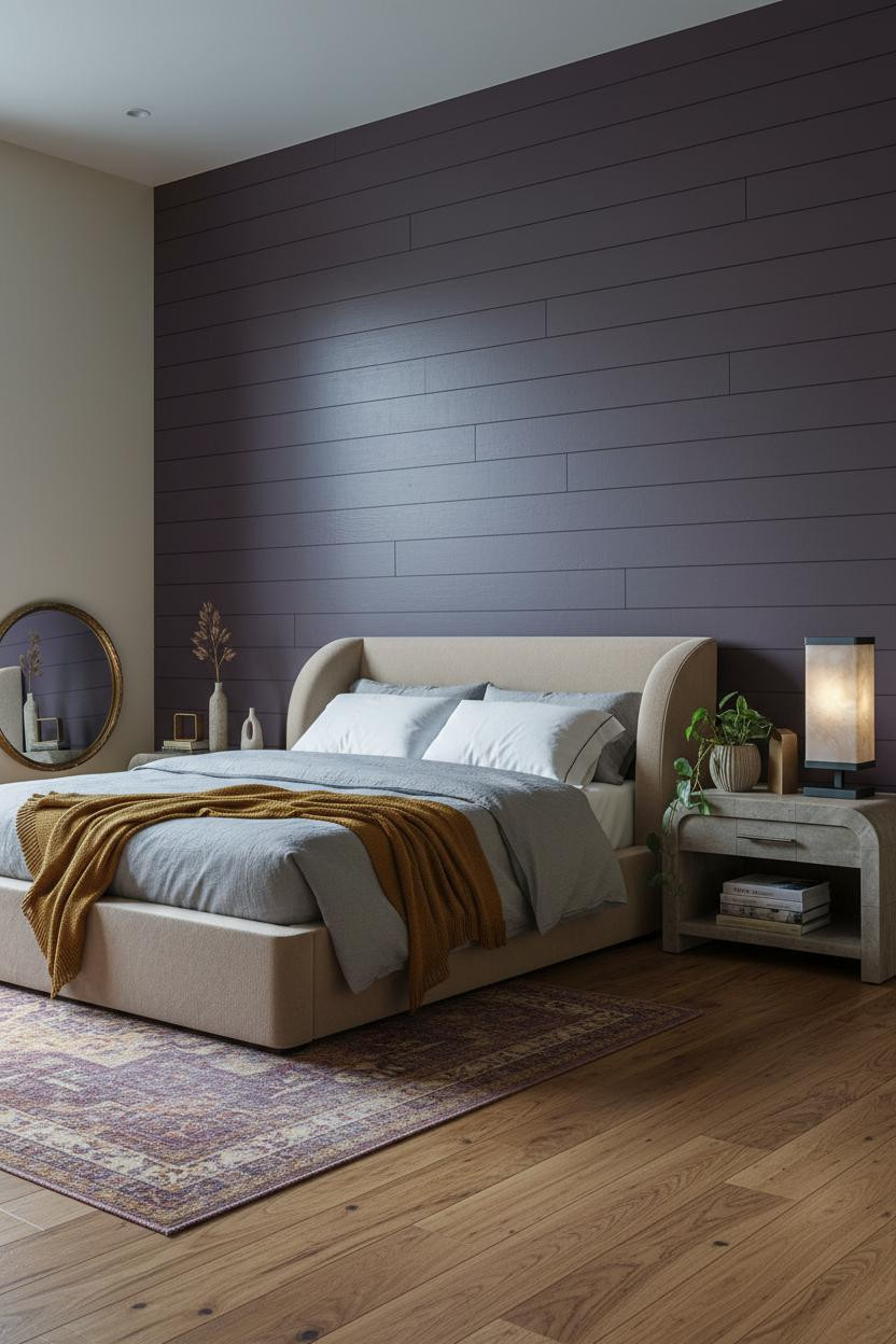 Moody Purple Bedroom Plum Shiplap Accent Wall