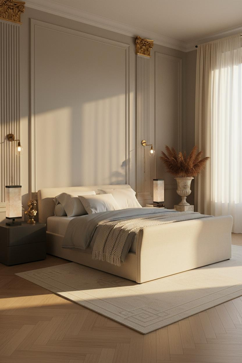 Neo Classical Bedroom Fluted Pilasters Brass