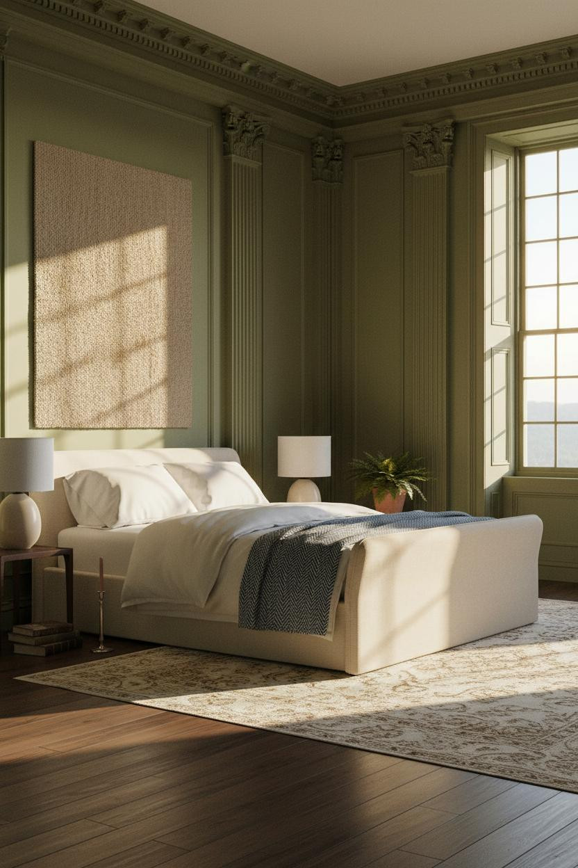 Neo Classical Bedroom Forest Green Pilasters Luxury