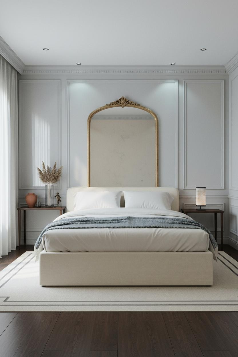 Neo Classical Bedroom Grey Paneling Luxury