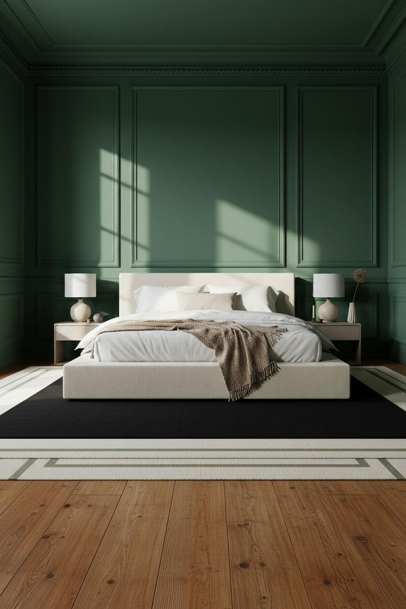 Neo Classical Bedroom Moss Green Paneling