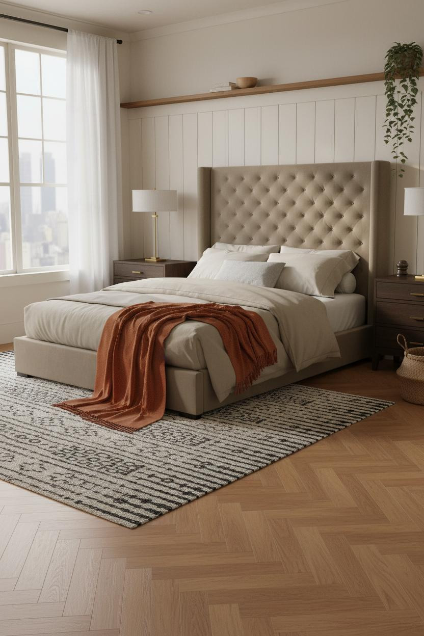 Neutral Bedroom Farmhouse Board Batten Accent Wall