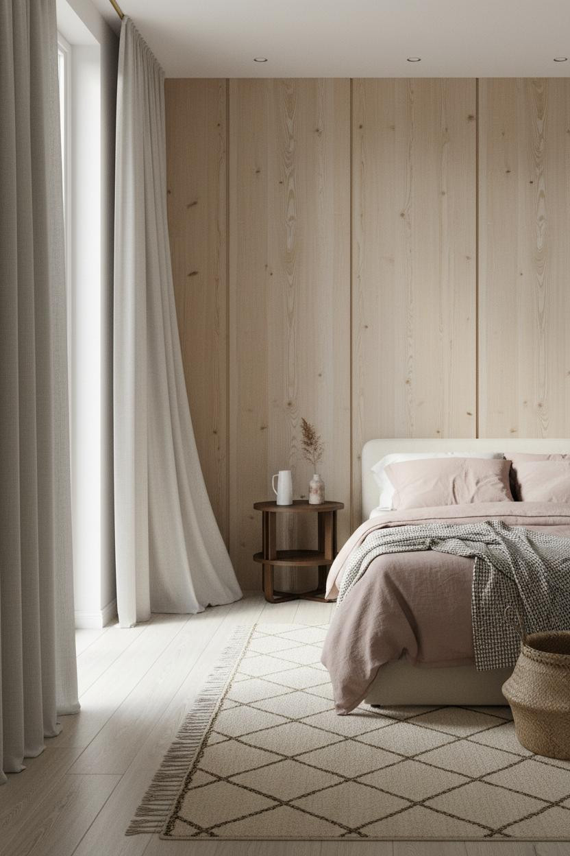 Neutral Bedroom Oak Wainscoting Linen