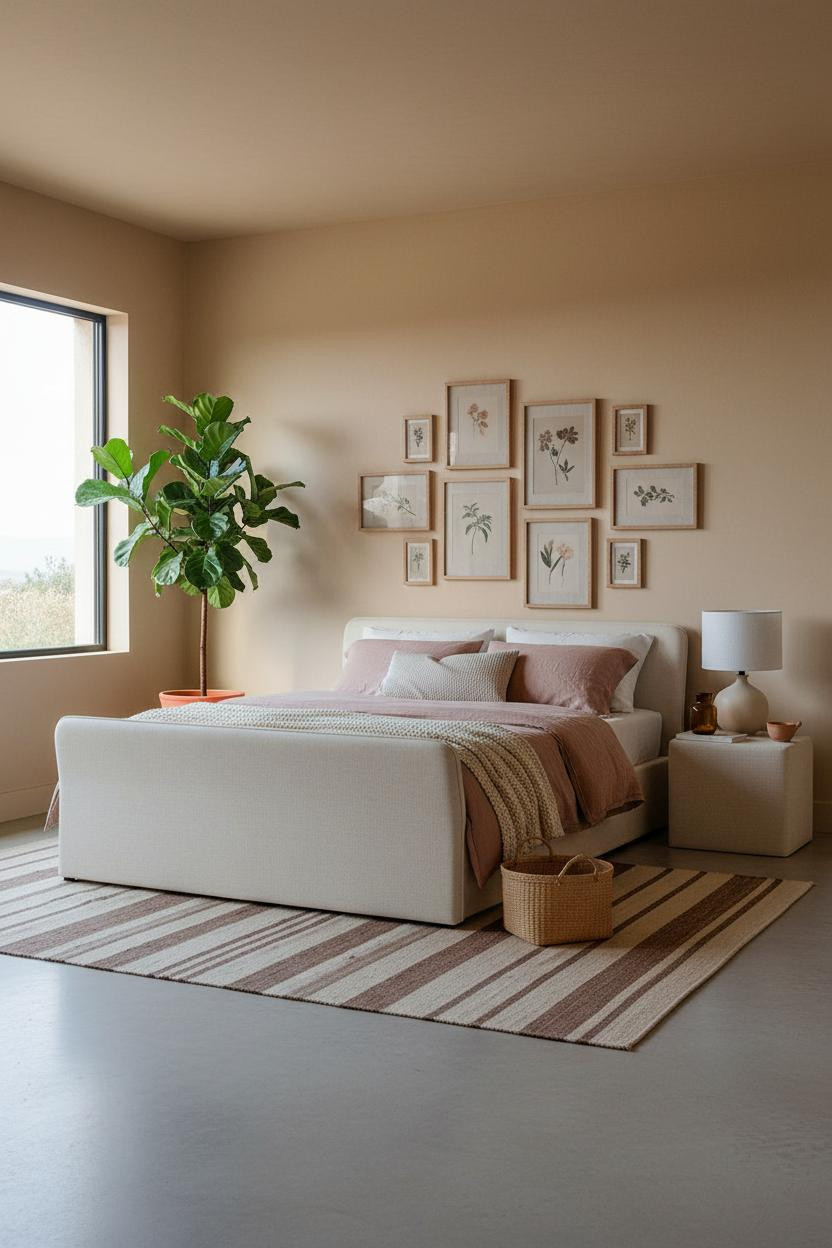 Neutral Bedroom Warm Gallery Wall Mediterranean